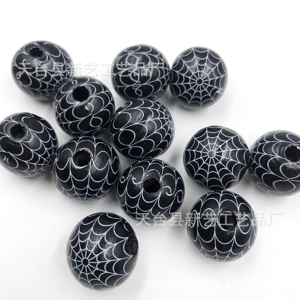 Wholesale 20PCS Halloween Christmas Spider Web Grimace Colorful Wooden Beads
